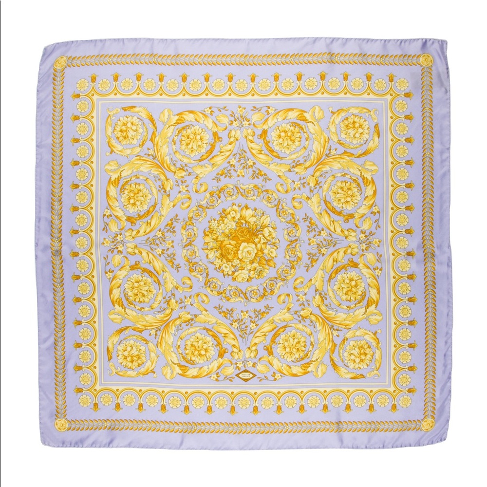 Versace • Light Blue and Gold Silk Scarf